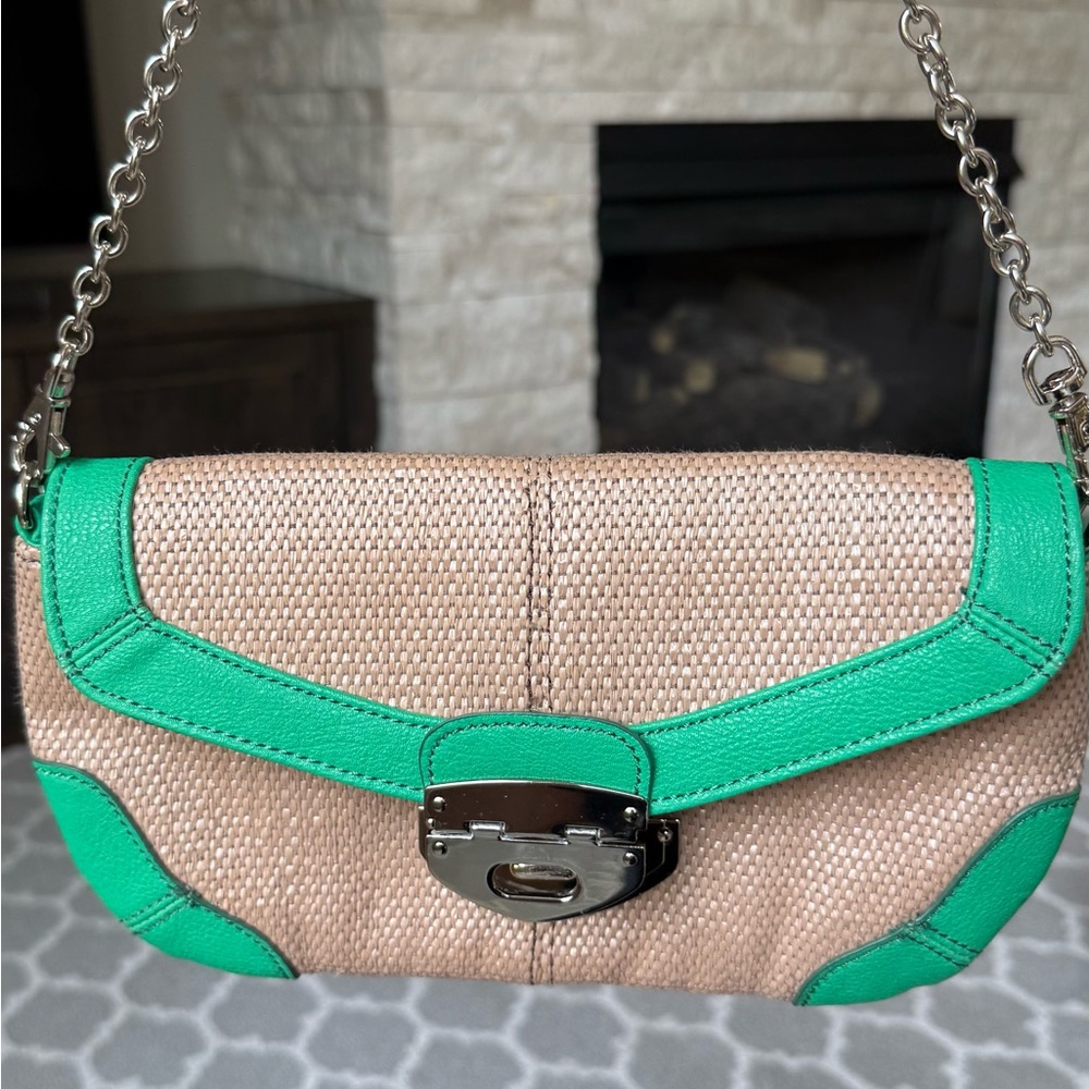 Express Green and Tan Shoulder Bag with Chain Strap